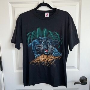 VTG 1989 JERZEES BLACK PANTHER T-SHIRT LARGE 80s LSJ SPORTSWEAR  BLACK CAT